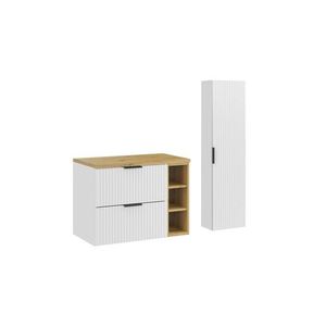 Kúpeľňová zostava Casad s doskou, bočnou policou a skrinkami 80 cm biela/dub artisan vyobraziť