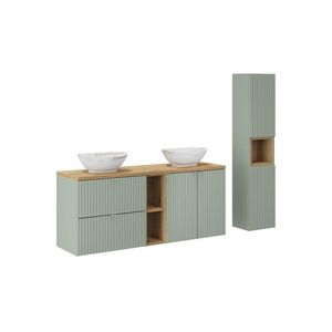 Kúpeľňová zostava Line Reed Green so skrinkami a umývadlami 140 cm zelená/dub evoke vyobraziť
