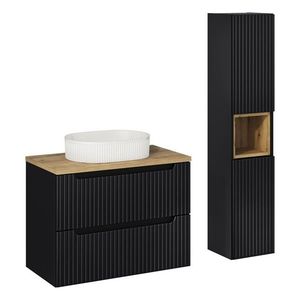 Kúpeľňová zostava Nova Black 80 cm s umývadlom, doskou a skrinkami čierna/dub evoke vyobraziť
