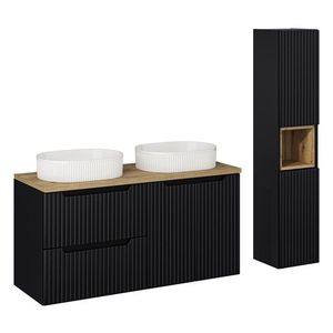 Kúpeľňová zostava Nova Black s doskou, umývadlami a skrinkami 120 cm čierna/dub Evoke vyobraziť