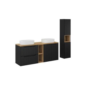 Kúpeľňová zostava Nova Black so skrinkami a umývadlami 140 cm čierna/dub Evoke vyobraziť