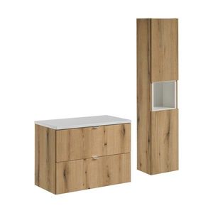Kúpeľňová zostava Nova Dub I s doskou a skrinkami 80 cm dub evokujúci/biela vyobraziť