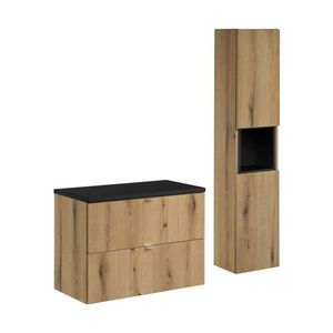 Kúpeľňová zostava Nova Oak I s doskou a skrinkami 80 cm dub evoke/čierna vyobraziť