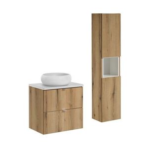 Kúpeľňová zostava Nova Oak I s doskou, umývadlom a skrinkami 60 cm dub evoke/biela vyobraziť