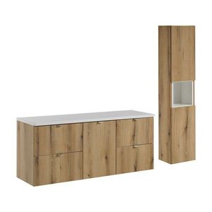 Kúpeľňová zostava Nova Oak I so skrinkami 140 cm dub evoke/biela vyobraziť