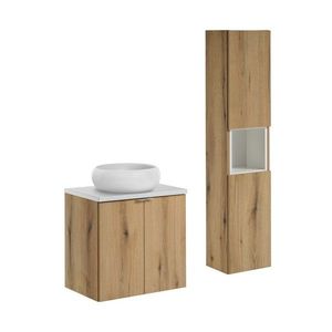 Kúpeľňová zostava Nova Oak II s doskou, umývadlom a skrinkami 60 cm dubový dekor/biela vyobraziť