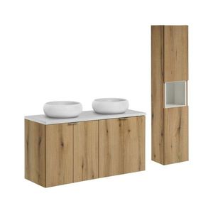Kúpeľňová zostava Nova Oak s doskou, umývadlami a skrinkami 120 cm dub evoke/biela vyobraziť