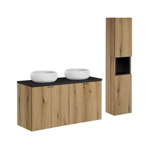 Kúpeľňová zostava Nova Oak s umývadlami a skrinkami 120 cm dub evoke/čierna vyobraziť