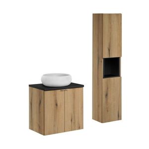 Kúpeľňová zostava Nova Oak Wiki so skrinkami a umývadlom 60 cm čierna/dub evoke vyobraziť