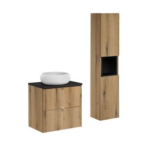 Kúpeľňová zostava Nova Oak Wiki so skrinkami a umývadlom 60 cm dub Evoke/čierna vyobraziť
