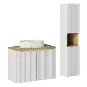 Kúpeľňová zostava Nova White 80 cm so skrinkami a umývadlom biela/dub evokujúci vyobraziť