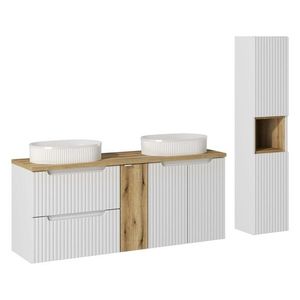 Kúpeľňová zostava Nova White s doskou a umývadlami 140 cm biela/dub evoke vyobraziť