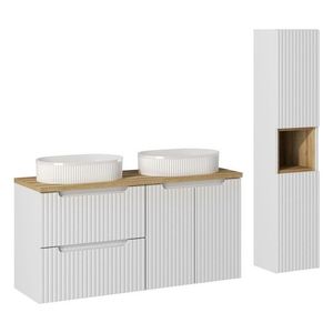 Kúpeľňová zostava Nova biela s doskou, umývadlami a skrinkami 120 cm biela/dub evokujúci vyobraziť