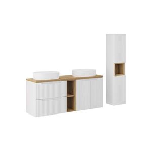 Kúpeľňová zostava Nova White so skrinkami a umývadlami 140 cm biela/dub evoke vyobraziť