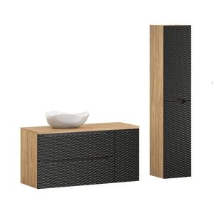 Kúpeľňová zostava Ocean s doskou, umývadlom a skrinkami 120 cm čierna/dub olejovaný vyobraziť