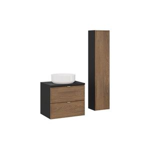 Kúpeľňová zostava s doskou, skrinkami a umývadlom Talia Casella 60 cm čierna mat/dub casella vyobraziť