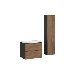 Kúpeľňová zostava s doskou, skrinkami a zápustným umývadlom Talia Casella 60 cm čierny mat/dub casella vyobraziť
