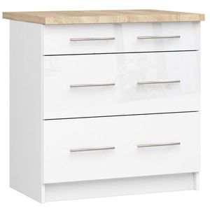 Kuchynská skrinka Olivie S 80 cm 3S biela/biely lesk/dub sonoma vyobraziť