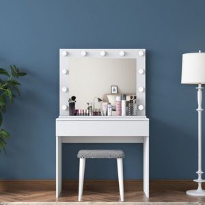 Minimalistický toaletný stolík Alisson III s LED zrkadlom a taburetom biely vyobraziť