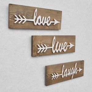 Nástenná drevená dekorácia LOVE LIVE LAUGH hnedá/biela vyobraziť