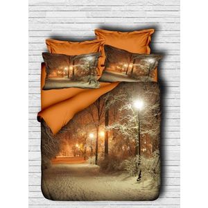 Obojstranná posteľná bielizeň Zimný sen 200x220 cm + 2 vankúše oranžovo-hnedá vyobraziť