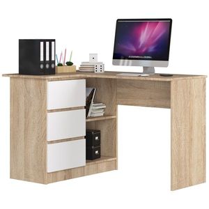 Rohový písací stôl B16 124 cm dub sonoma/biely ľavý vyobraziť