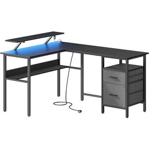 Rohový písací stôl so zásuvkami a LED Vasagle Bora čierny vyobraziť