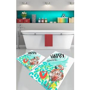 Súprava 2 kusov kúpeľňových predložiek Happy Flamingo biela/modrá vyobraziť