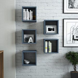 Súprava 5 nástenných políc BOXE modrá vyobraziť