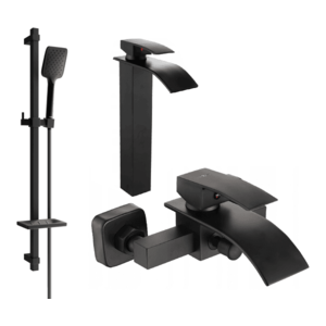 Sada batérií MEXEN ARIES IV umývadlová batéria + vaňová batéria so sprchou čierna vyobraziť