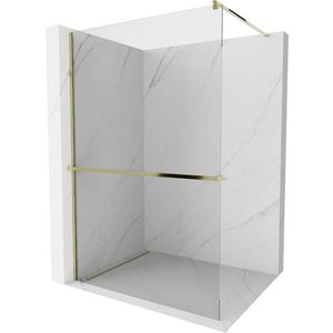 MEXEN/S - Kioto+ Sprchová zástena WALK-IN s poličkou a držiakom uterákov 140 x 200 cm, transparent, zlatá 800-140-121-50-00 vyobraziť