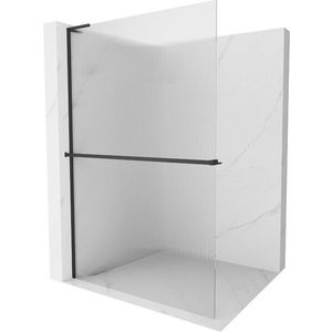 MEXEN/S - Kioto+ L Sprchová zástena WALK-IN s poličkou a držiakom uterákov 90 x 200, prúžky, čierna 800-090-123-70-09 vyobraziť