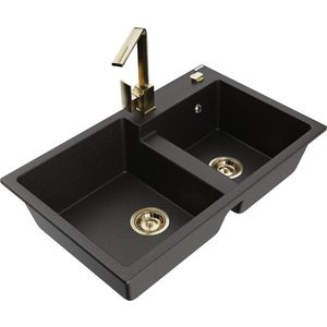 MEXEN/S - Tomas granitový drez 2-bowl vrátane batérie Rita, čierna/zlatá metalik 6516-75-670300-50 vyobraziť