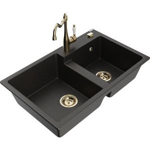 MEXEN/S - Tomas granitový drez 2-bowl vrátane batérie Carla, čierna/zlatá metalik 6516-75-670700-50 vyobraziť