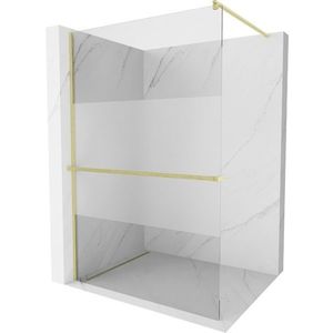 MEXEN/S - Kioto+ Sprchová zástena WALK-IN s poličkou a držiakom uterákov 80 x 200, transparent/dekor, zlatá kartáčovaná 800-080-121-55-35 vyobraziť