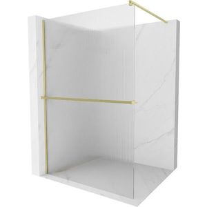 MEXEN/S - Kioto+ Sprchová zástena WALK-IN s poličkou a držiakom uterákov 100 x 200, prúžky, zlato kartáčovaná 800-100-121-55-09 vyobraziť