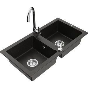 MEXEN/S - Mario granitový drez 2-bowl vrátane batérie Telma, čierna/zlatá 6504-75-670200-00 vyobraziť