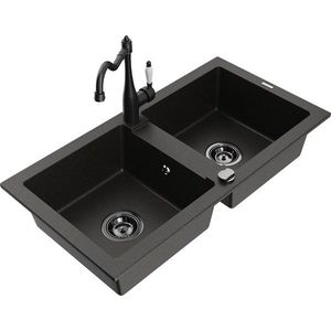 MEXEN/S - Mario granitový drez 2-bowl vrátane batérie Carla, čierna/zlatá metalik 6504-75-670700-70-B vyobraziť