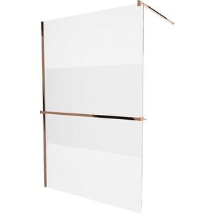 MEXEN/S - KIOTO Sprchová zástena WALK-IN s poličkou a držiakom uterákov 110 x 200, transparent/matné sklo 8 mm, ružové zlato 800-110-121-60-35 vyobraziť