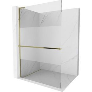 MEXEN/S - Kioto+ L Sprchová zástena WALK-IN s poličkou a držiakom uterákov 110 x 200, transparent/dekor, zlatá 800-110-123-50-35 vyobraziť