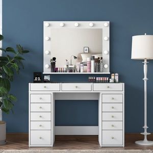 Toaletný stolík Melissa 04 s LED zrkadlom biely/číry vyobraziť