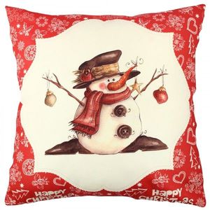 Vianočný dekoračný vankúš so snehuliakom VASO 43x43 cm biely/červený vyobraziť