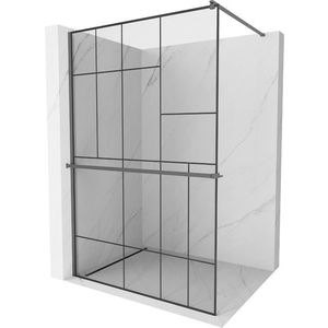 MEXEN/S - Kioto+ Sprchová zástena s poličkou WALK-IN 90 x 200, čierna vzor, grafit metal 800-090-121-95-78 vyobraziť