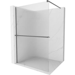 MEXEN/S - Kioto+ Sprchová zástena WALK-IN s poličkou a držiakom uterákov 100 x 200, prúžky, grafit metal 800-100-121-95-09 vyobraziť