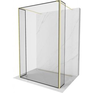 MEXEN/S - Kioto Sprchová zástena WALK-IN voľne stojaca 110 x 30 x 30, čierny vzor, zlatá kartáčovaná 800-110-030-222-55-70-030 vyobraziť