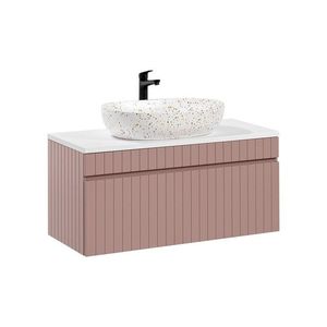 Závesná skrinka Iconic s doskou a umývadlom 100 cm ružová/biela vyobraziť