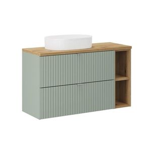 Závesná skrinka Line Reed Green s doskou a umývadlom 100 cm zelená/dub evoke vyobraziť