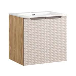 Závesná skrinka Luxor Beige Sky II so zápustným umývadlom 60 cm béžová/dub olejovaný vyobraziť