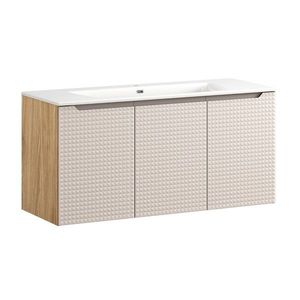 Závesná skrinka Luxor Beige Sky so zápustným umývadlom 120 cm béžová/dub olejovaný vyobraziť