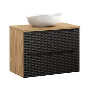 Závesná skrinka Luxor Black Cloud s doskou a umývadlom 80 cm čierna/dub olejovaný vyobraziť